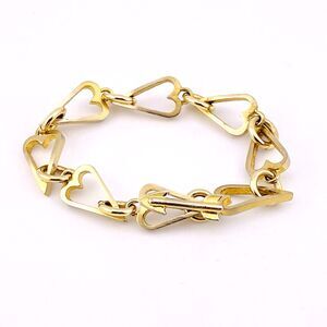 Chunky Heart Link Bracelet Gold Over Sterling Vermeil 6.25 In Arrow Clasp Retro